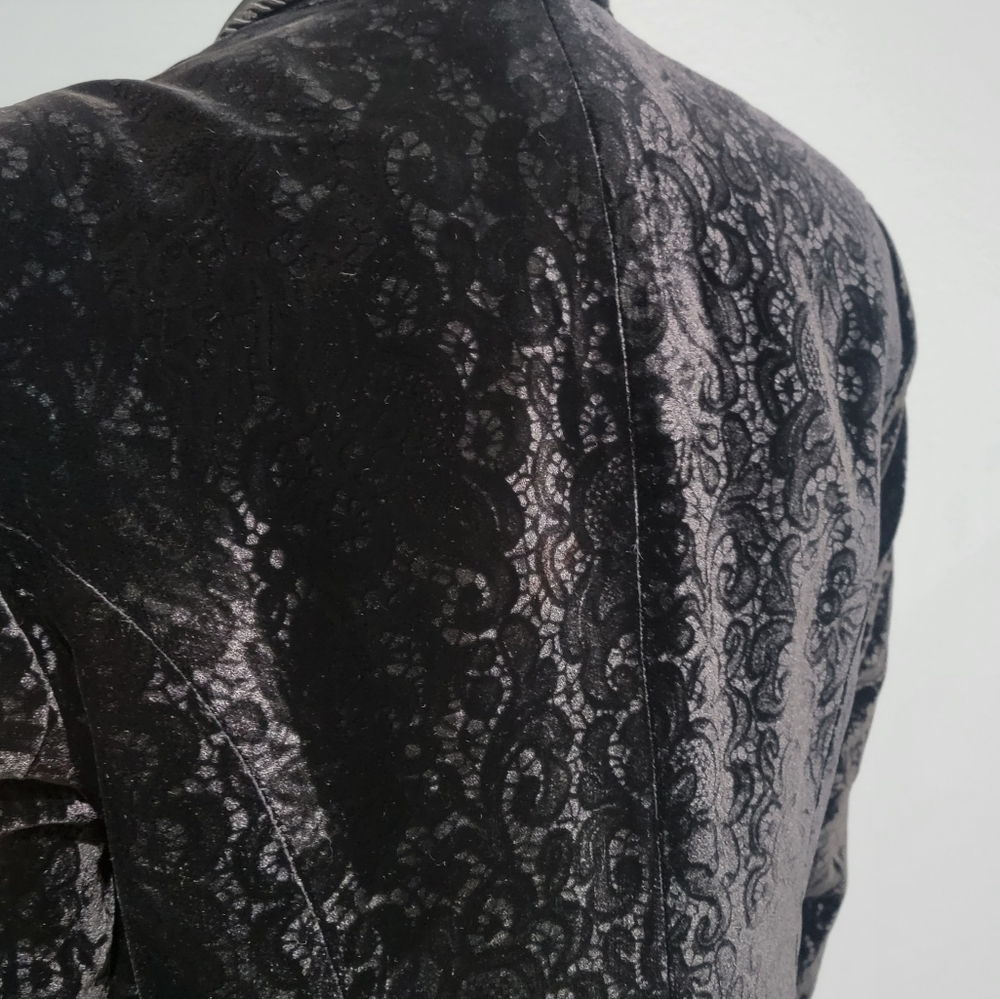 Vintage LW WARDY Black Embossed Velvet Satin Collar Smoking Jacket Blazer M/L - Picture 7 of 11